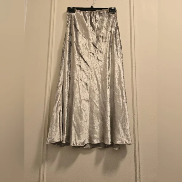 Polo Ralph Lauren Lush Velvet Flared Silver Midi Skirt | Sz 6 - Picture 6 of 16